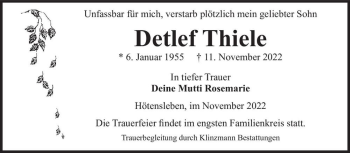 Traueranzeige von Detlef Thiele  von Magdeburger Volksstimme