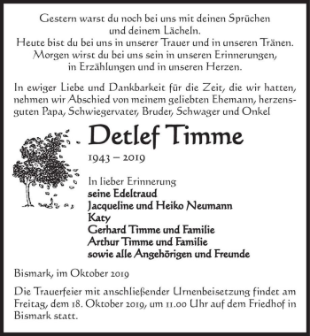 Traueranzeige von Detlef Timme  von Magdeburger Volksstimme