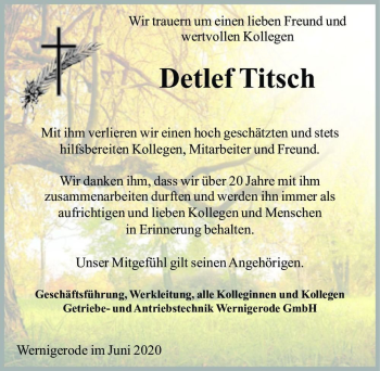 Traueranzeige von Detlef Titsch  von Magdeburger Volksstimme
