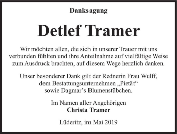 Traueranzeige von Detlef Tramer  von Magdeburger Volksstimme