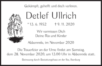 Traueranzeige von Detlef Ullrich  von Magdeburger Volksstimme