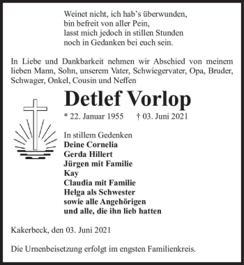 Traueranzeige von Detlef Vorlop  von Magdeburger Volksstimme