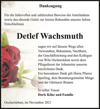 Traueranzeige von Detlef Wachsmuth  von Magdeburger Volksstimme