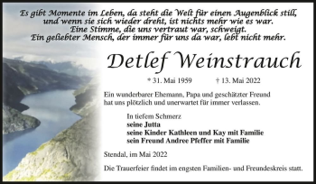 Traueranzeige von Detlef Weinstrauch  von Magdeburger Volksstimme