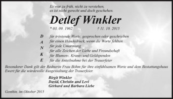 Traueranzeige von Detlef Winkler  von Magdeburger Volksstimme