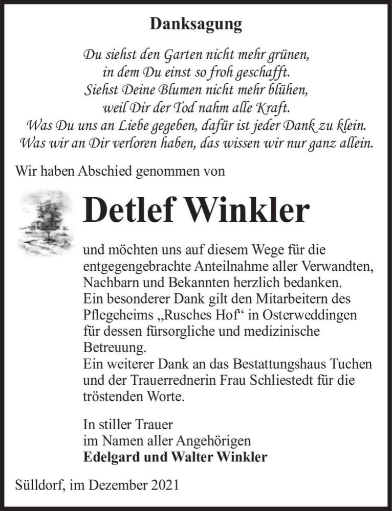  Traueranzeige für Detlef Winkler  vom 18.12.2021 aus Magdeburger Volksstimme