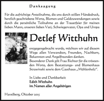 Traueranzeige von Detlef Witthuhn  von Magdeburger Volksstimme