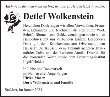 Traueranzeige von Detlef Wolkenstein  von Magdeburger Volksstimme