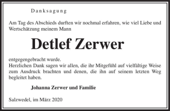 Traueranzeige von Detlef Zerwer  von Magdeburger Volksstimme