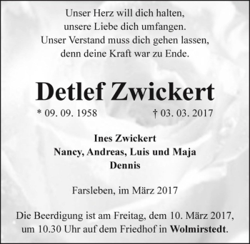 Traueranzeige von Detlef Zwickert  von Magdeburger Volksstimme