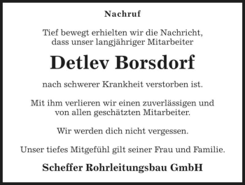 Traueranzeige von Detlev Borsdorf  von Magdeburger Volksstimme
