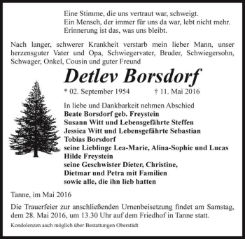 Traueranzeige von Detlev Borsdorf  von Magdeburger Volksstimme