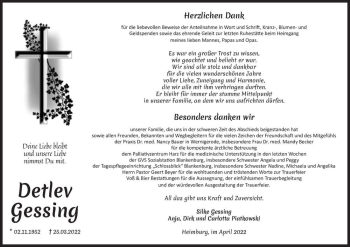 Traueranzeige von Detlev Gessing  von Magdeburger Volksstimme