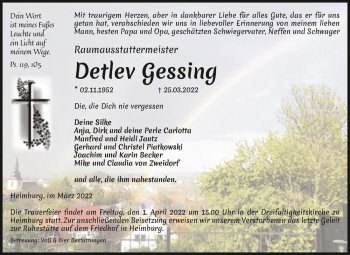 Traueranzeige von Detlev Gessing  von Magdeburger Volksstimme