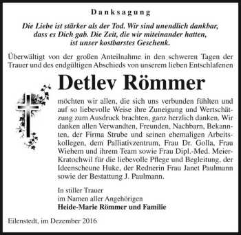 Traueranzeige von Detlev Römmer  von Magdeburger Volksstimme