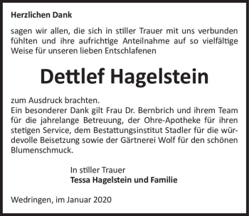 Traueranzeige von Dettlef Hagelstein  von Magdeburger Volksstimme