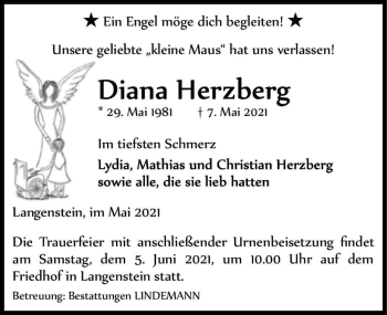 Traueranzeige von Diana Herzberg  von Magdeburger Volksstimme
