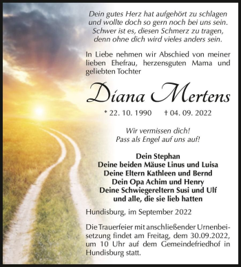 Traueranzeige von Diana Mertens  von Magdeburger Volksstimme