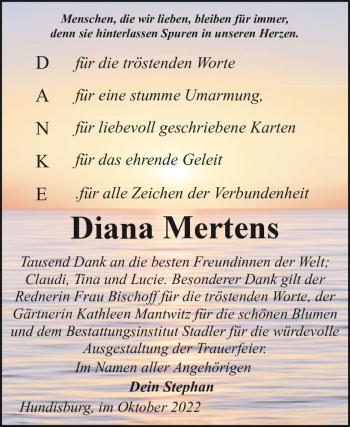 Traueranzeige von Diana Mertens  von Magdeburger Volksstimme