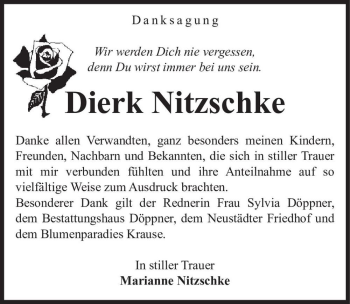 Traueranzeige von Dierk Nitzschke  von Magdeburger Volksstimme