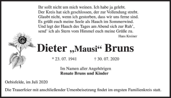 Traueranzeige von Dieter 