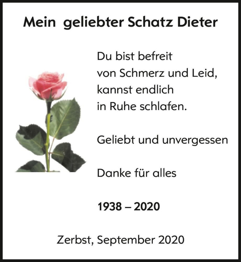  Traueranzeige für Dieter  vom 10.10.2020 aus Magdeburger Volksstimme