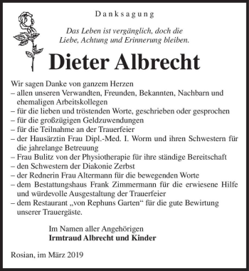 Traueranzeige von Dieter Albrecht  von Magdeburger Volksstimme