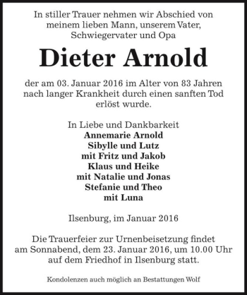 Traueranzeige von Dieter Arnold  von Magdeburger Volksstimme