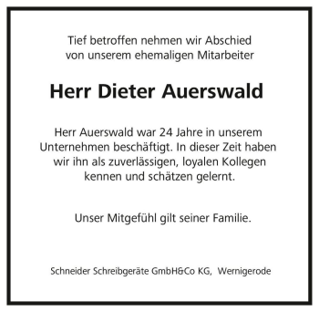 Traueranzeige von Dieter Auerswald  von Magdeburger Volksstimme