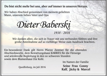 Traueranzeige von Dieter Baberski  von Magdeburger Volksstimme