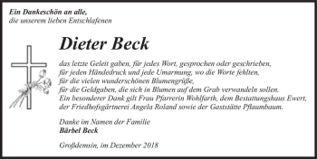 Traueranzeige von Dieter Beck  von Magdeburger Volksstimme