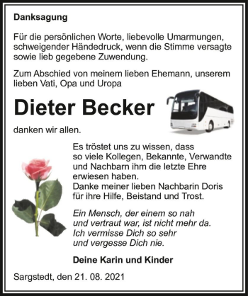 Traueranzeige von Dieter Becker  von Magdeburger Volksstimme