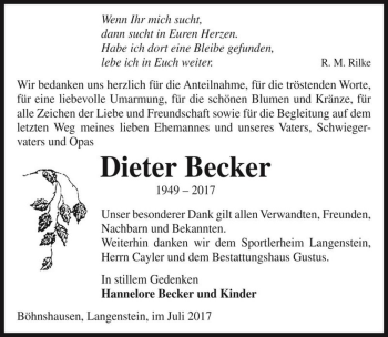 Traueranzeige von Dieter Becker  von Magdeburger Volksstimme