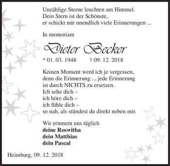 Traueranzeige von Dieter Becker  von Magdeburger Volksstimme