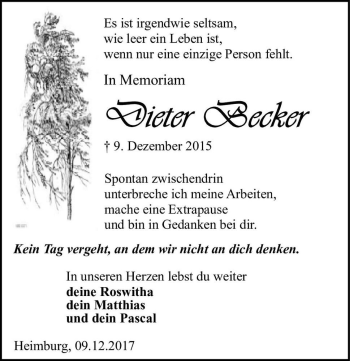 Traueranzeige von Dieter Becker  von Magdeburger Volksstimme