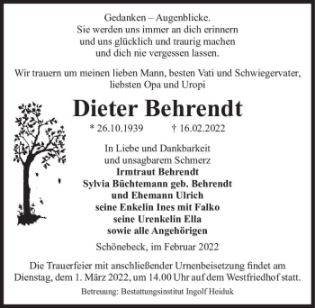 Traueranzeige von Dieter Behrendt  von Magdeburger Volksstimme