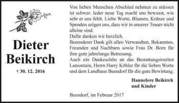Traueranzeige von Dieter Beikirch  von Magdeburger Volksstimme