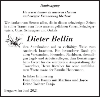 Traueranzeige von Dieter Bellin  von Magdeburger Volksstimme