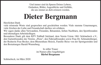 Traueranzeige von Dieter Bergmann  von Magdeburger Volksstimme