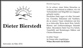 Traueranzeige von Dieter Bierstedt  von Magdeburger Volksstimme
