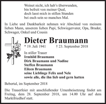 Traueranzeige von Dieter Braumann  von Magdeburger Volksstimme