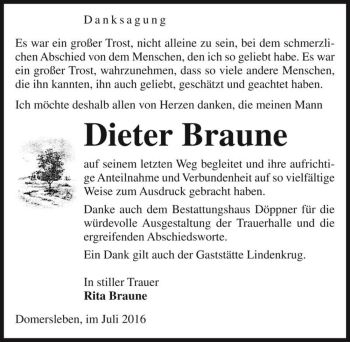 Traueranzeige von Dieter Braune  von Magdeburger Volksstimme