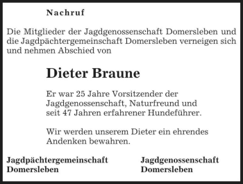 Traueranzeige von Dieter Braune  von Magdeburger Volksstimme