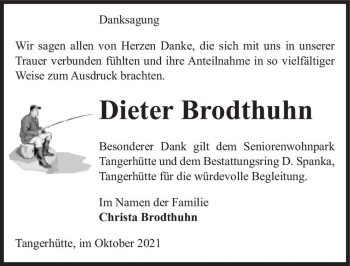 Traueranzeige von Dieter Brodthuhn  von Magdeburger Volksstimme