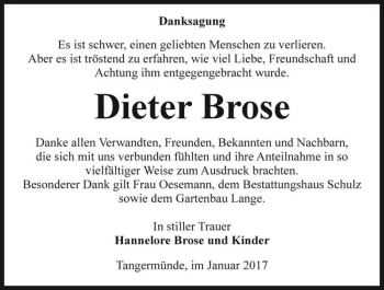 Traueranzeige von Dieter Brose  von Magdeburger Volksstimme