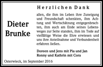 Traueranzeige von Dieter Brunke  von Magdeburger Volksstimme