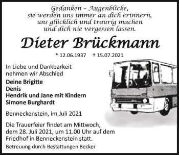 Traueranzeige von Dieter Brückmann  von Magdeburger Volksstimme