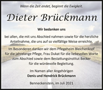 Traueranzeige von Dieter Brückmann  von Magdeburger Volksstimme