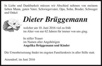 Traueranzeige von Dieter Brüggemann  von Magdeburger Volksstimme
