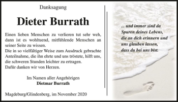 Traueranzeige von Dieter Burrath  von Magdeburger Volksstimme
